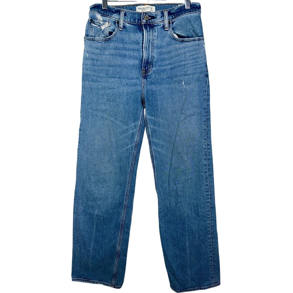 Abercrombie & Fitch 90s Relaxed High Rise Blue Denim Distressed Jeans Size 27 4